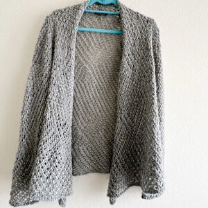 Eileen Fisher Large Alpaca Wool Blend Grey Open Stitch Ash Sweater Cardigan